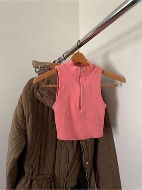 3/$15 Zara Coral Pink Sleeveless Zip Crop Top
